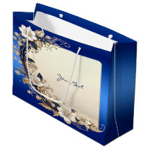 Sac cadeau à embellissement floral bleu blanc