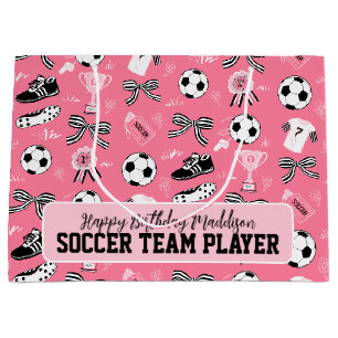 Sac cadeau à fille de joueur de football rose
