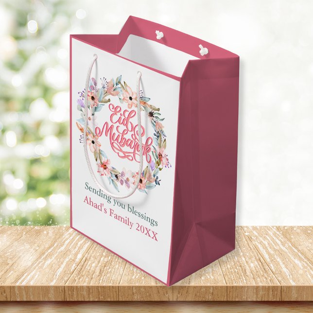 Sac cadeau Aïd Moubarak rose et blanc (Créateur téléchargé)