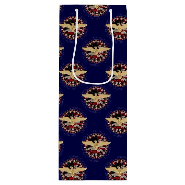Sac cadeau Aigle et Drapeau, Bleu-Vin (Devant)