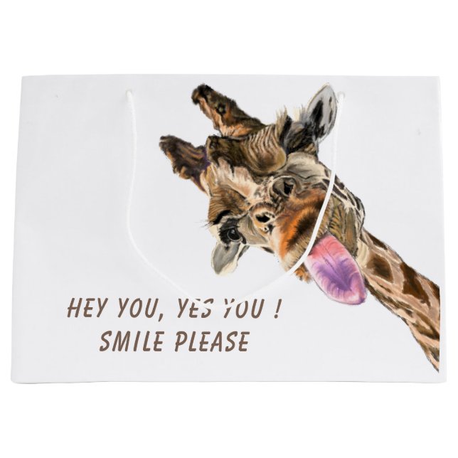 Sac cadeau amusant avec Giraffe Joueuse - Texte pe (Devant)