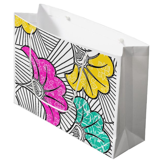 Sac cadeau Ankara Turquoise et Jaune Floral (Devant Angle)
