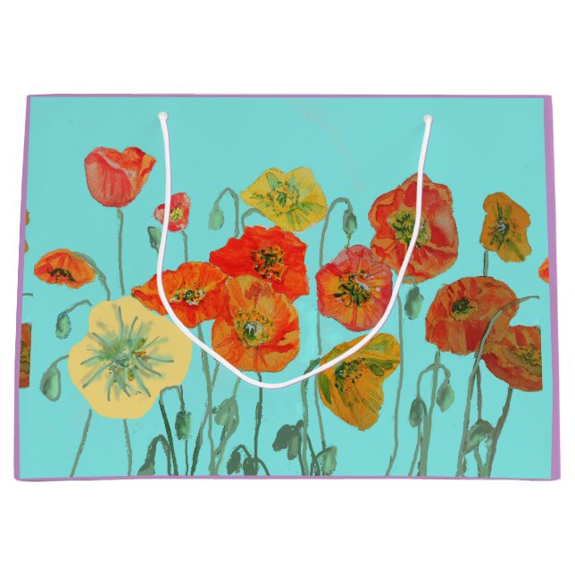 Sac Cadeau Aquarelle Florale Pavots Orange (Devant)