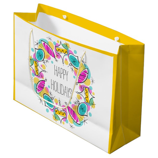 Sac Cadeau Arbre rétro Baubles Circle Vacances grand jaune (Devant Angle)