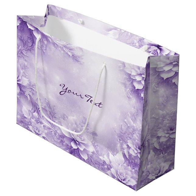 Sac cadeau aux fleurs blanches violettes (Devant Angle)