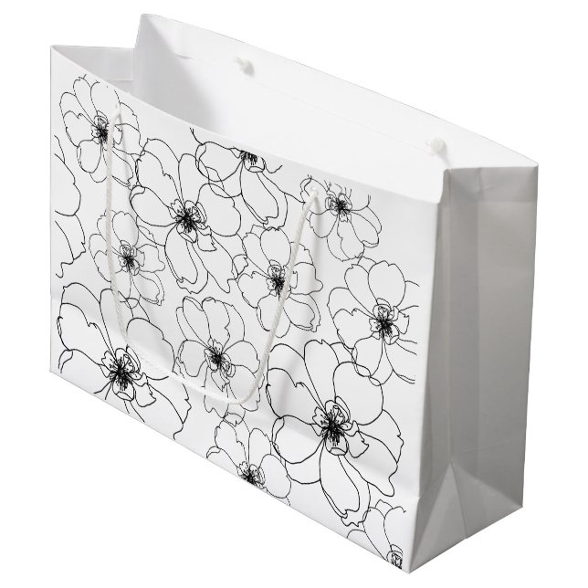 Sac cadeau aux fleurs noires et blanches (Devant Angle)