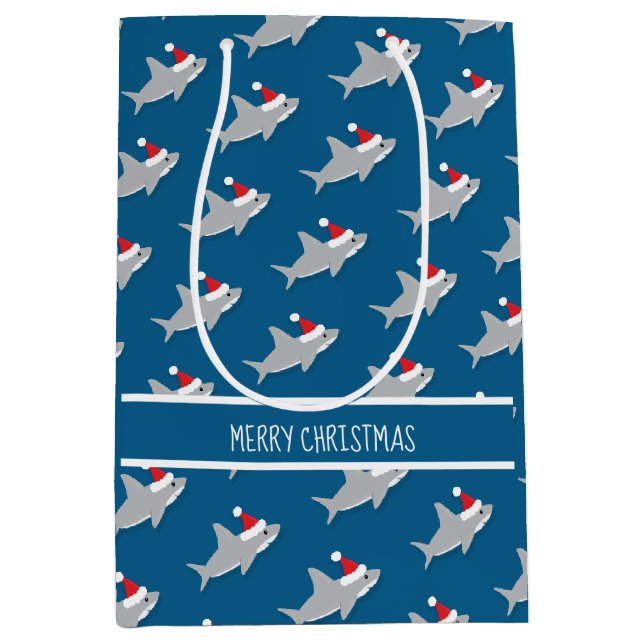 Sac cadeau aux requins souriants à Santa Hats (Devant)