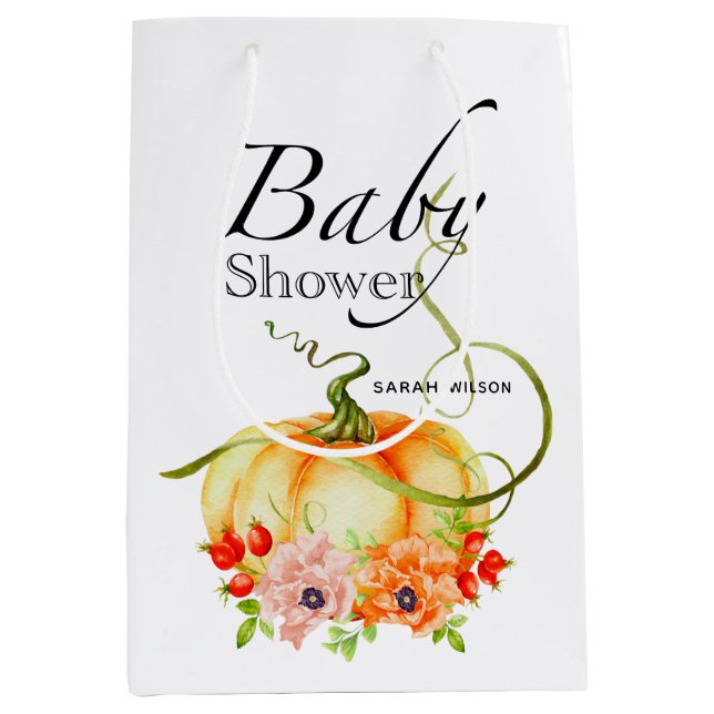 Sac cadeau Baby shower citrouille (Devant)