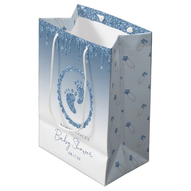 Sac cadeau Baby shower Parties scintillant bleue (Devant Angle)