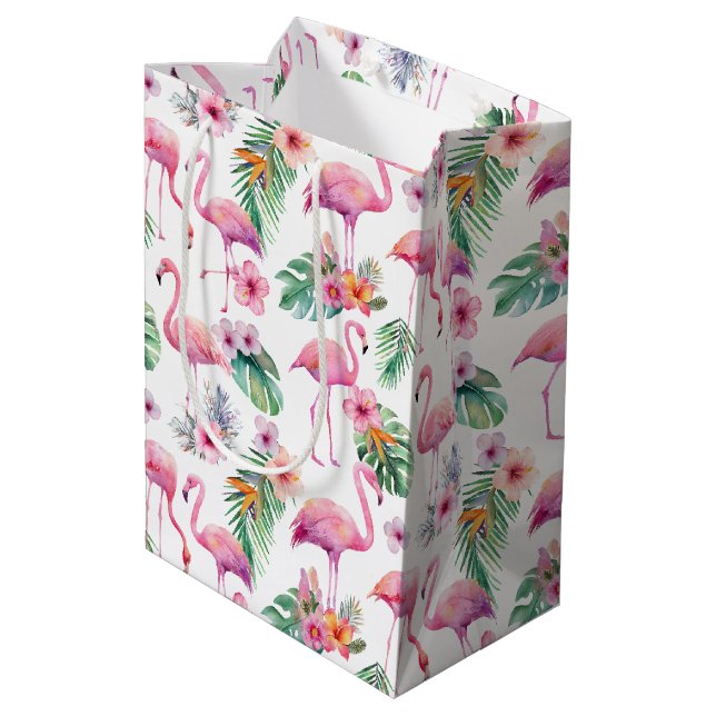 Sac cadeau Baby shower Tropical Flamant rose rose (Dos Angle)