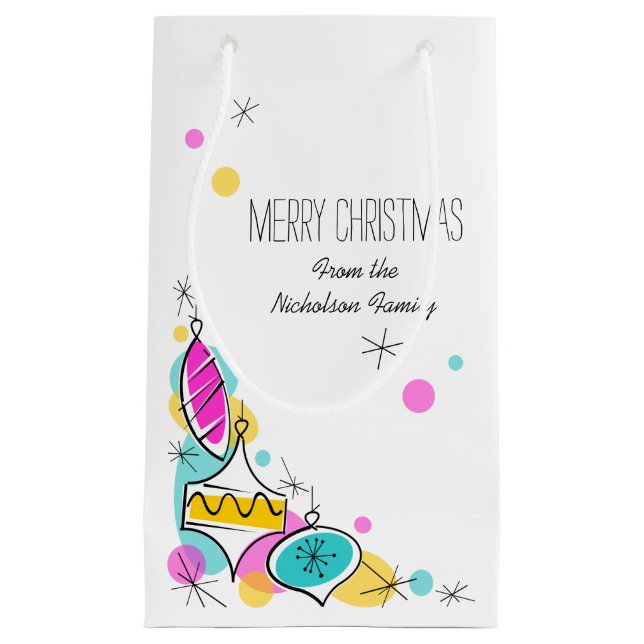 Sac Cadeau Baubles Arbre Rétro Coin Noël Texte petit (Devant)