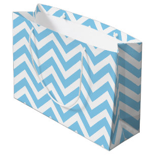 Sac Cadeau Bébé Bleu et Blanc Grand Taille Horizontal Chevron
