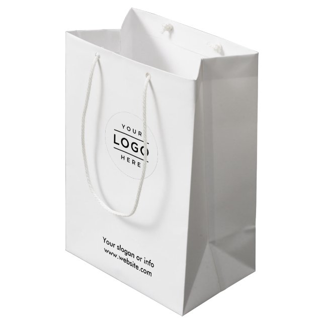 Sac cadeau blanc logo personnalisé avec marque d'e (Devant Angle)