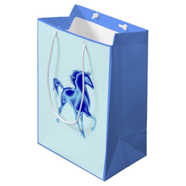 Sac cadeau bleu avec Cheval - Personnalisable (Devant Angle)