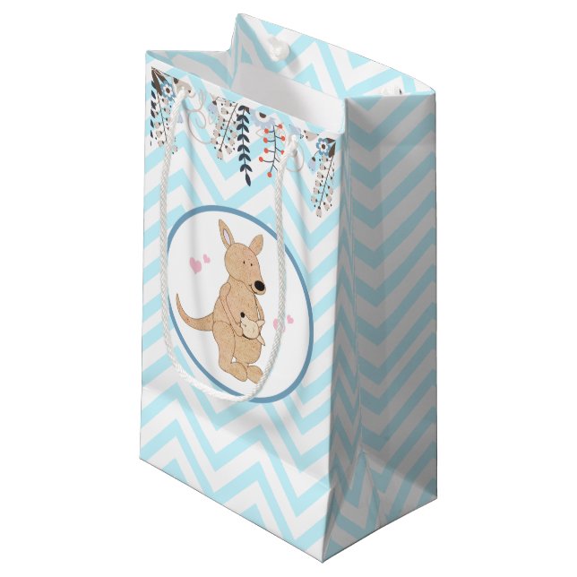 Sac cadeau Boho Kangaroo Blue Chevron Floral (Devant Angle)