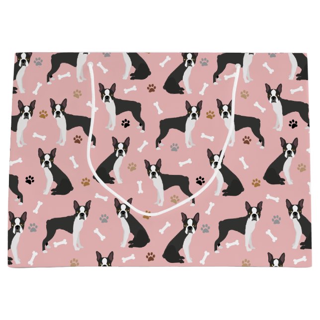 Sac cadeau Boston Terrier Bones and Paws Large (Devant)