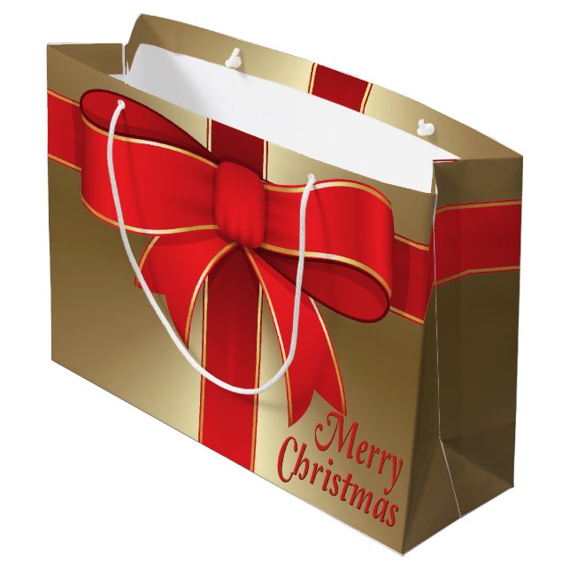 Sac cadeau - Bow rouge et ruban sur or (Dos Angle)