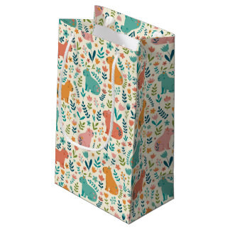Sac cadeau capybara à motif floral dessiné à la ma