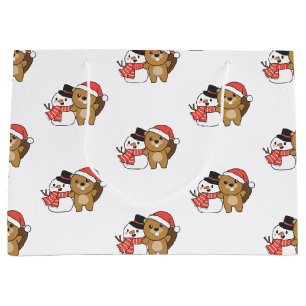 Sac Cadeau Castor Avec Snowman En Hiver À Noël Grand G