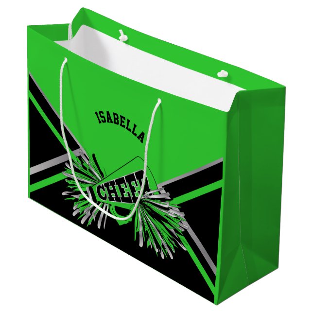 Sac Cadeau Chevrons - Lime Vert, Noir, Argent - Grand (Devant Angle)