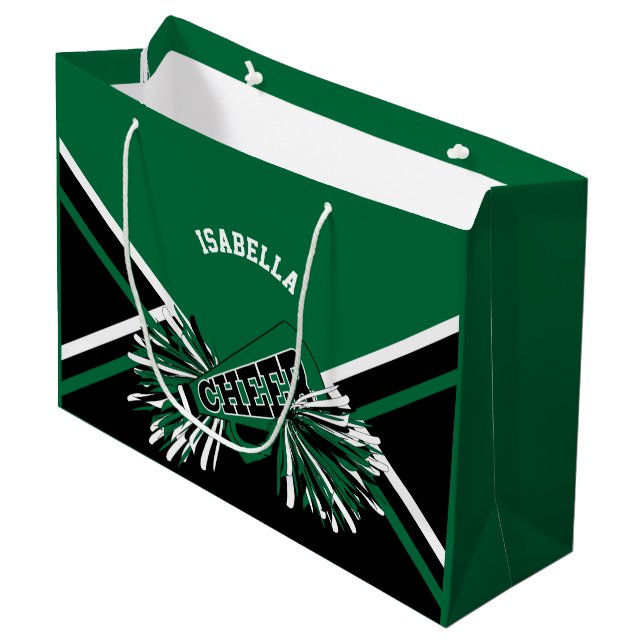 Sac Cadeau Chevrons - Vert foncé, Noir, Blanc - Grand (Devant Angle)
