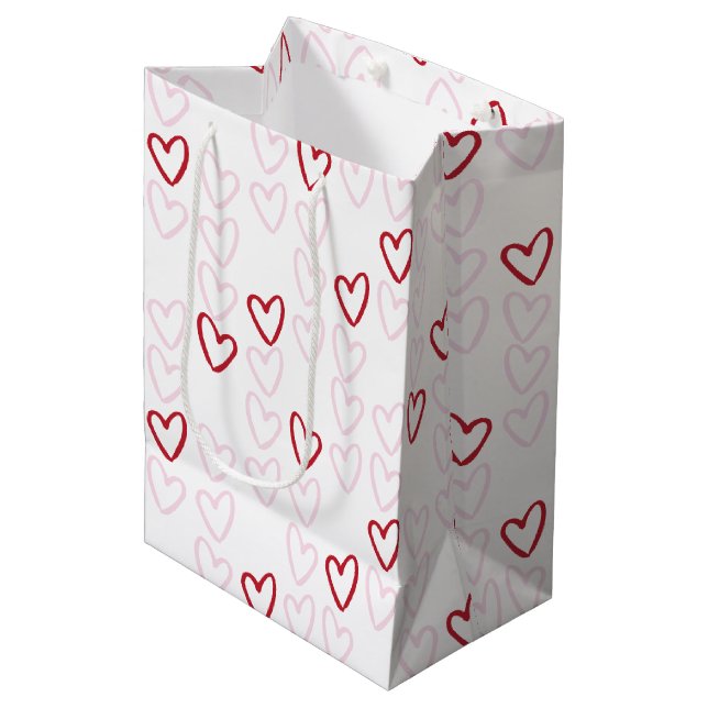 Sac cadeau Coeurs rose et rouge (Devant Angle)
