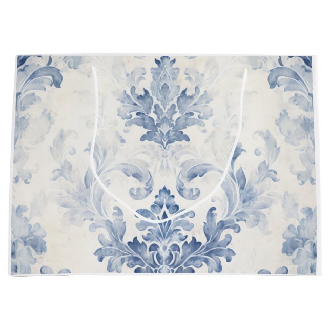 Sac Cadeau Damassé Bleu Clair Grand (Devant)