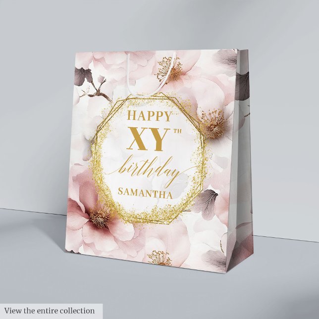 Sac cadeau d'anniversaire en or de Boho rose roux (Glowing Dusty Pink Boho Gold Birthday Gift Bag

)