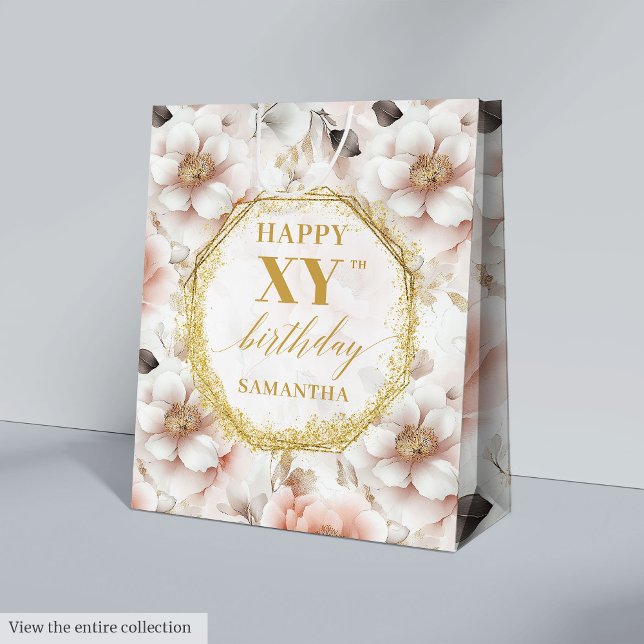 Sac cadeau d'anniversaire Feminine Pastel Rose Rus (Feminine Pastel Pink Rustic Gold Birthday Gift Bag

)