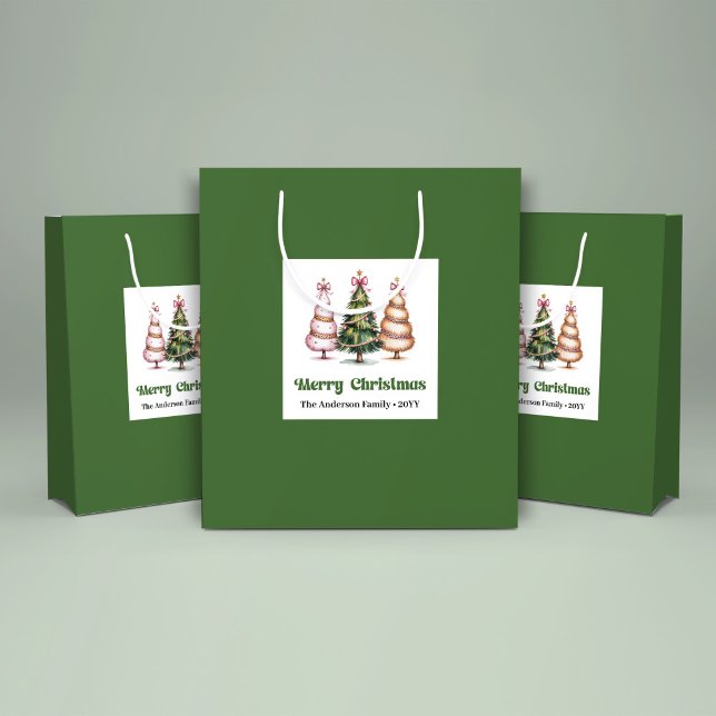 Sac Cadeau d'Arbre de Noël Sweet Leopard Nom Perso (Sweet Leopard Christmas Tree Gift Bag Custom Name)