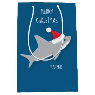 Sac cadeau de caricature souriant requin à Santa H