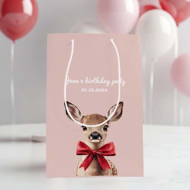 Sac cadeau de Cerf Rose et Rouge | Fête d'annivers (Créateur téléchargé)