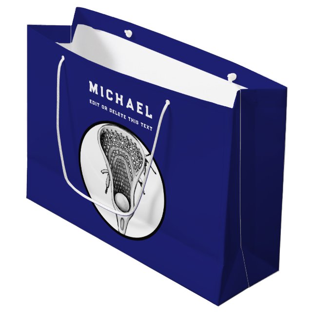 Sac cadeau de crosse bleu grand personnalisées (Devant Angle)
