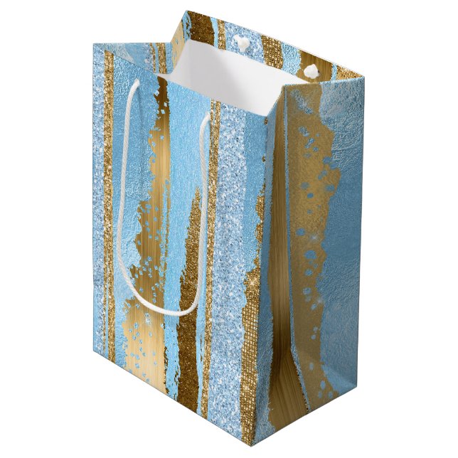 Sac cadeau de fantaisie bleu et or (Devant Angle)