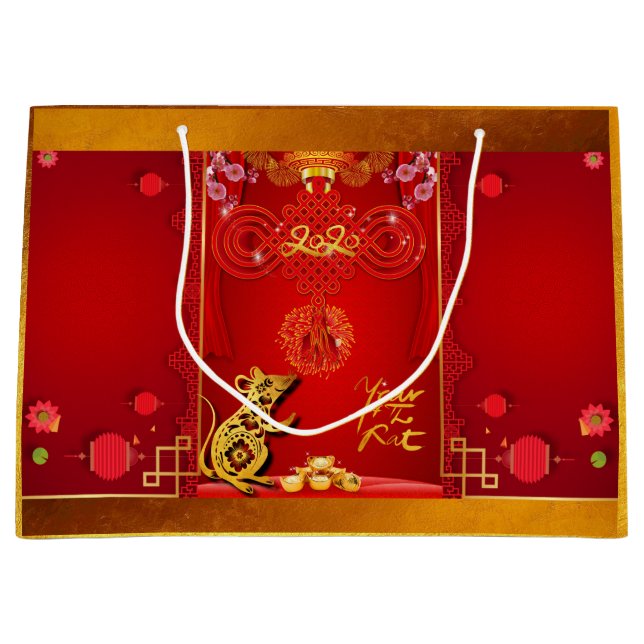 Sac cadeau de l'année 2020 L de Rat Rouge chinois (Devant)