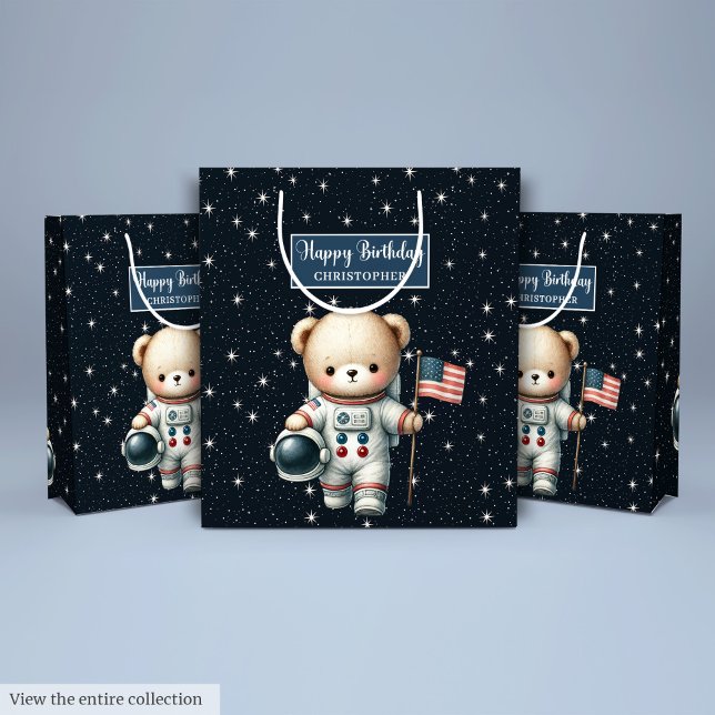 Sac cadeau de l'astronaute Teddy Bear pour garçon  (Teddy Bear Astronaut Gift Bag for Birthday Boy)