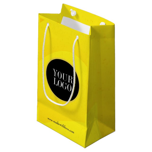 Sac cadeau de logo personnalisé en papier jaune (Devant Angle)