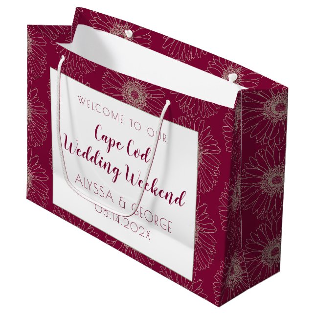 Sac cadeau de Mariage rouge Bourgogne (Devant Angle)