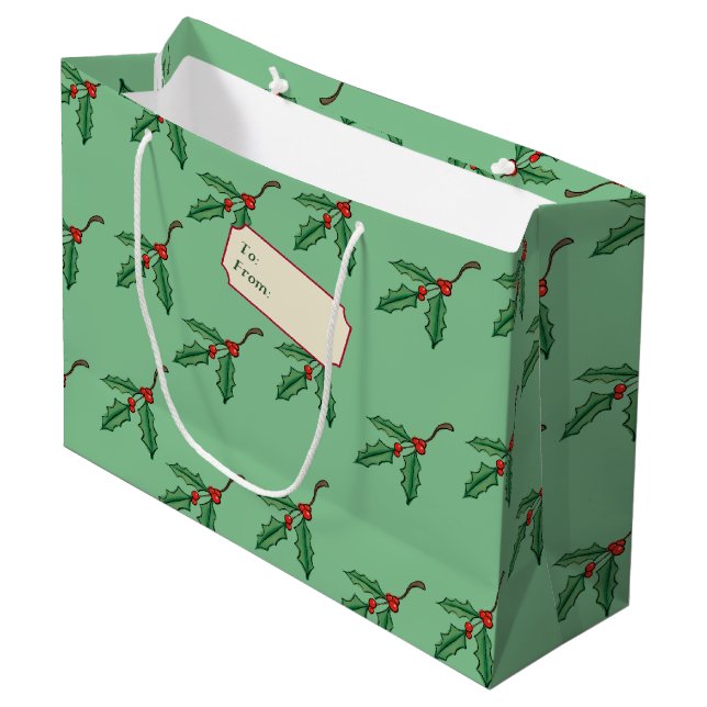 Sac cadeau de marque de Noël vert Holly Name (Devant Angle)