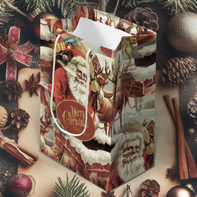 Sac cadeau de Noël avec Vintage Père Noël (vintage Santa Claus Christmas gift bag)