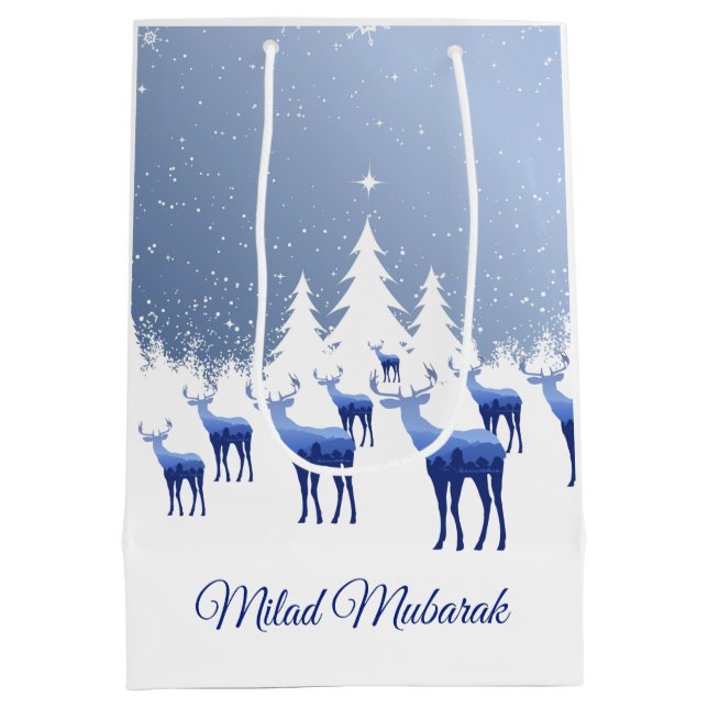 Sac cadeau de Noël Bleu cerf Milad Moubarak (Dos)