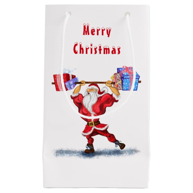 Sac cadeau de Noël Bodybuilder Père Noël avec cade (Devant)