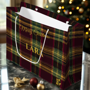Sac Cadeau de Noël Classique Tartan Burgundy