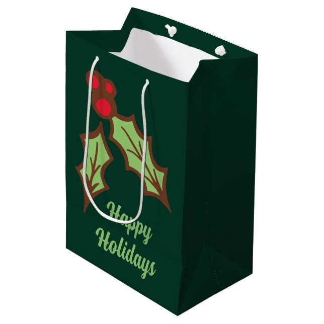 Sac cadeau de Noël de fêtes de houx vert (Devant Angle)