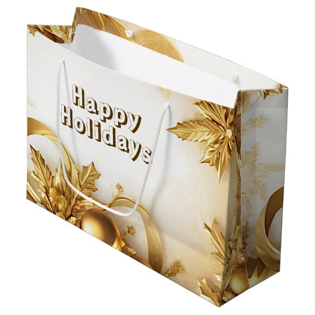 Sac cadeau de Noël Feuille d'or (Devant Angle)