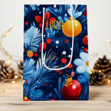 Sac Cadeau de Noël Floral Personnalisé Lumineux