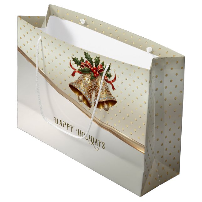 Sac cadeau de Noël Gold Bells (Devant Angle)
