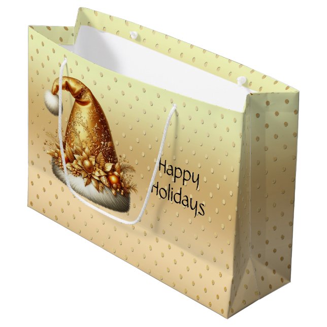 Sac cadeau de Noël Gold Santa Hat (Devant Angle)