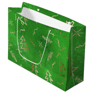 Sac cadeau de Noël Green Foil Gold Doodles