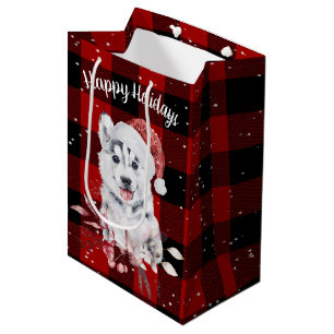 Sac cadeau de Noël Husky sur Buffalo plaqué moyen